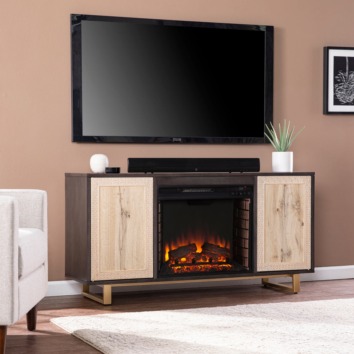 SEI Furniture Willington Electric Media Fireplace w/ Carved Details