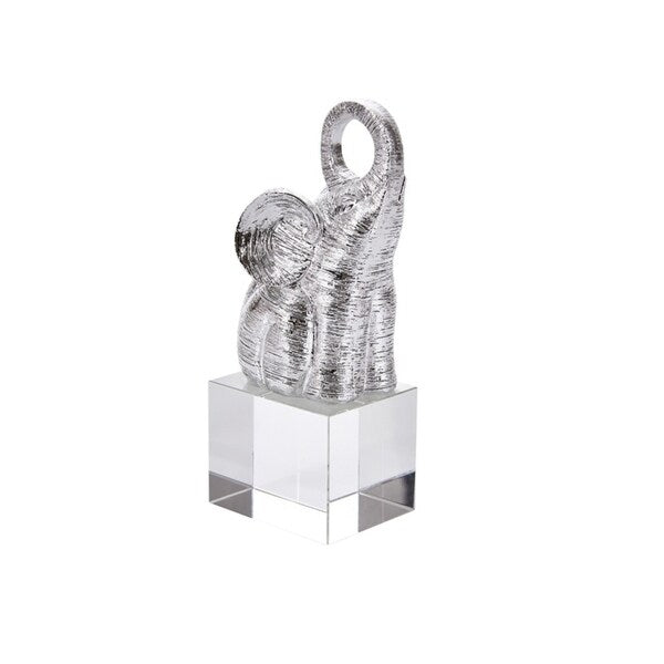 Striking Resin Elephant On Base Sculpture, Silver