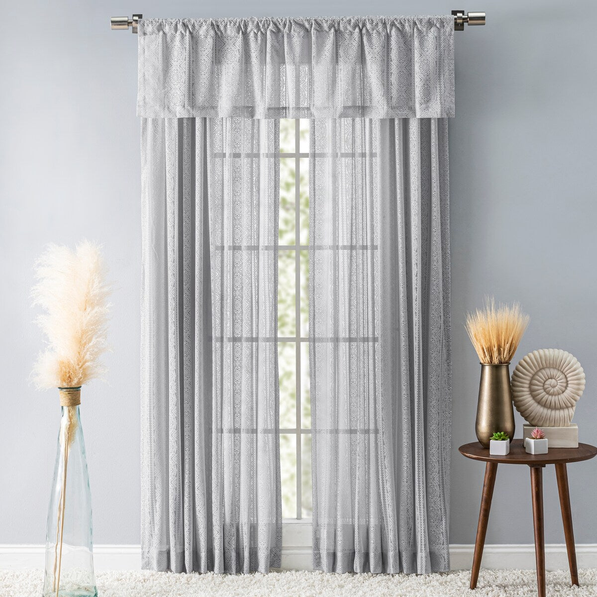 Stripe Lace Gorgeous Sheer Rod Pocket Valance