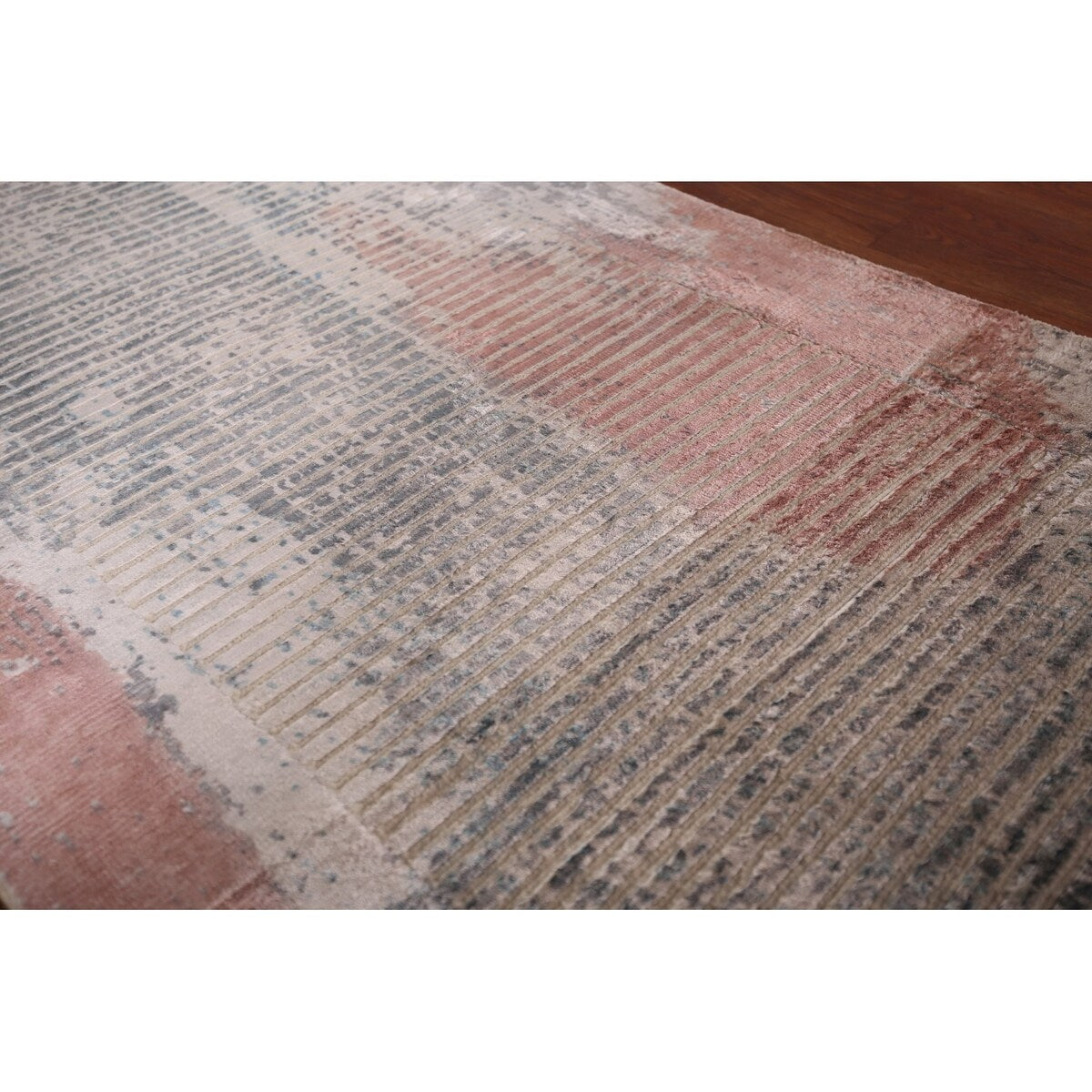 Striped Abstract Indian Runner Rug Hand-Knotted Wool Carpet - 2'7"x 9'7"