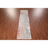 Striped Abstract Indian Runner Rug Hand-Knotted Wool Carpet - 2'7"x 9'7"