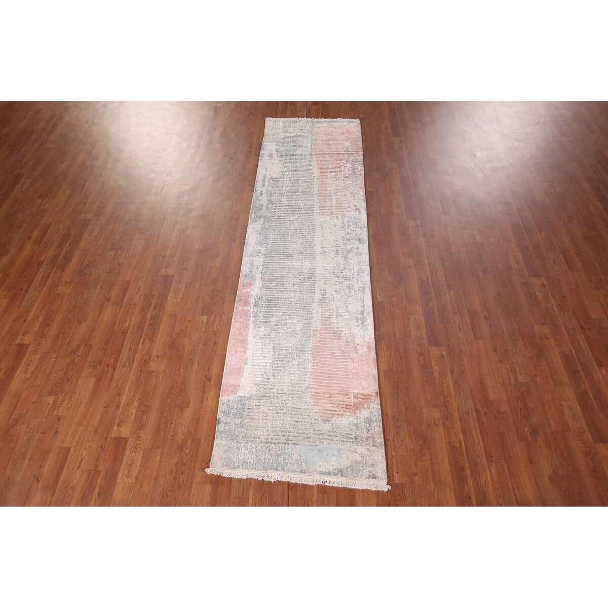 Striped Abstract Indian Runner Rug Hand-Knotted Wool Carpet - 2'7"x 9'7"
