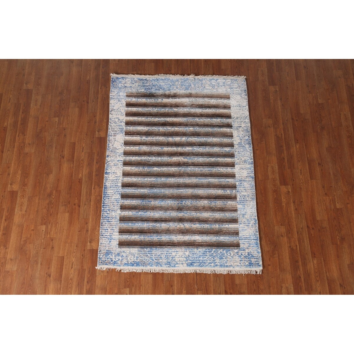 Striped Abstract Modern Accent Rug Hand-Knotted Wool Carpet - 4'1"x 5'10"
