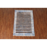 Striped Abstract Modern Accent Rug Hand-Knotted Wool Carpet - 4'1"x 5'10"