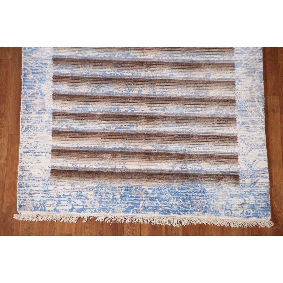 Striped Abstract Modern Accent Rug Hand-Knotted Wool Carpet - 4'1"x 5'10"
