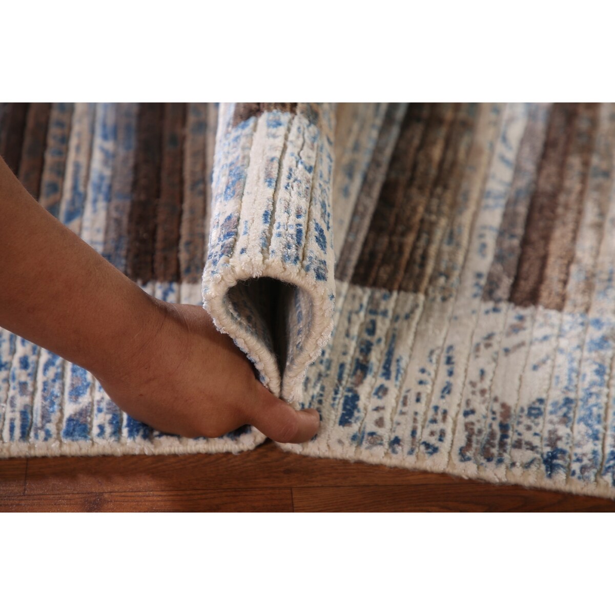 Striped Abstract Modern Accent Rug Hand-Knotted Wool Carpet - 4'1"x 5'10"
