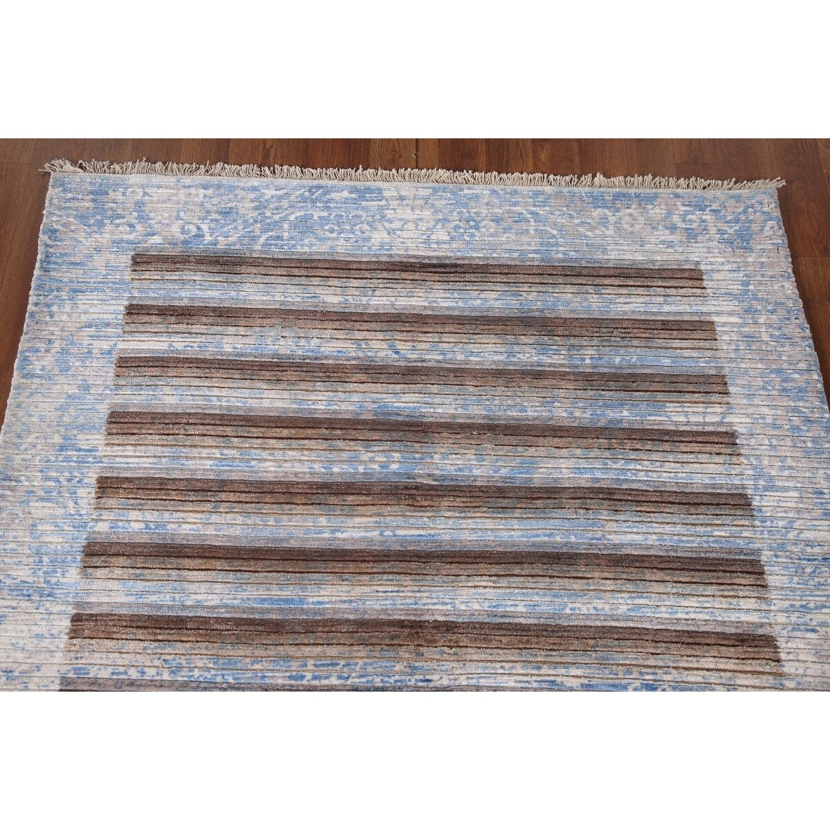 Striped Abstract Modern Accent Rug Hand-Knotted Wool Carpet - 4'1"x 5'10"
