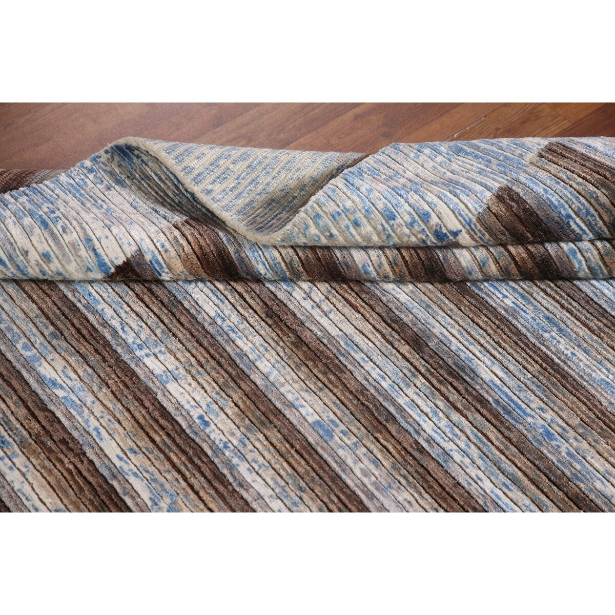 Striped Abstract Modern Accent Rug Hand-Knotted Wool Carpet - 4'1"x 5'10"
