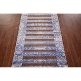 Striped Abstract Oriental Runner Rug Handmade Wool Carpet - 2'7"x 9'10"