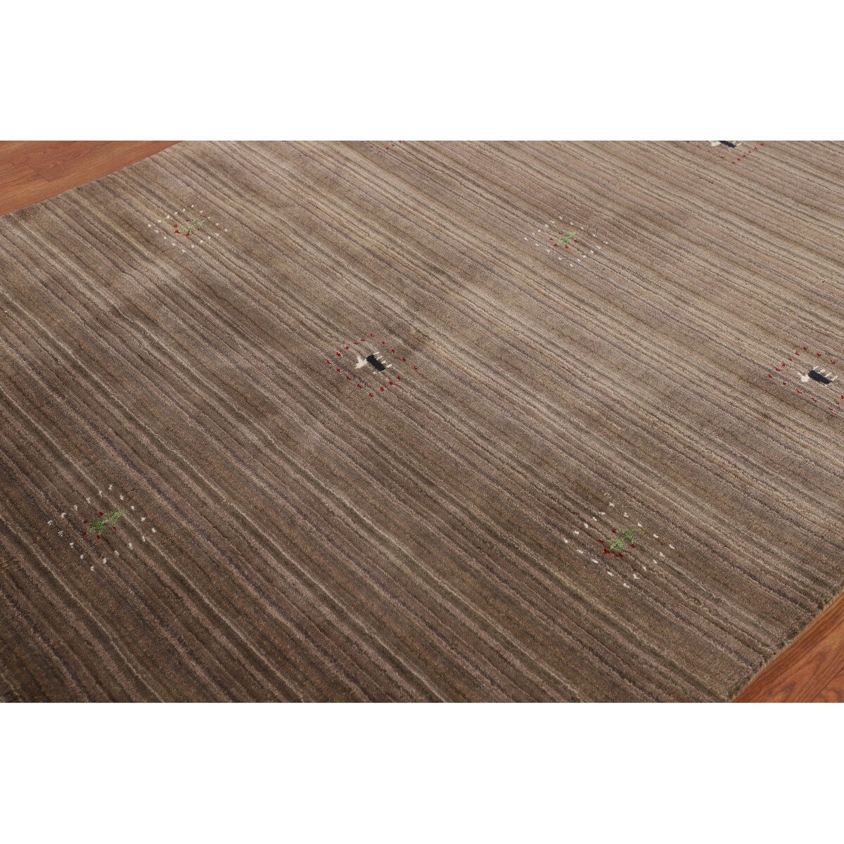 Striped Brown Gabbeh Oriental Area Rug Handmade Wool Carpet - 5'0"x 7'11"