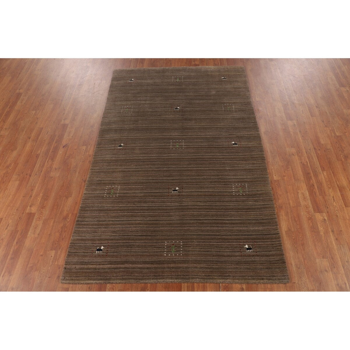 Striped Brown Gabbeh Oriental Area Rug Handmade Wool Carpet - 5'0"x 7'11"