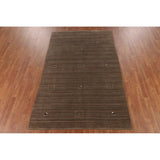 Striped Brown Gabbeh Oriental Area Rug Handmade Wool Carpet - 5'0"x 7'11"