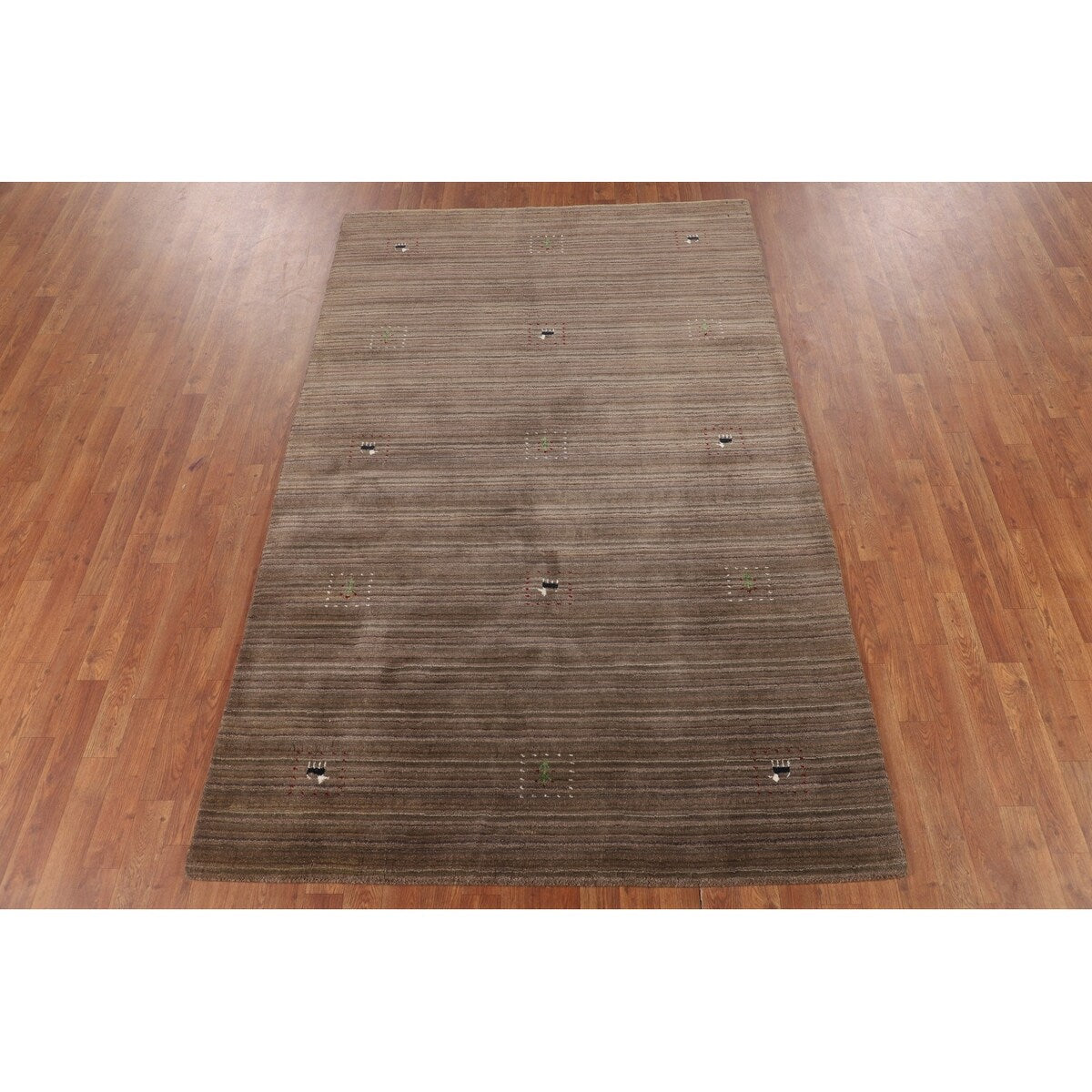Striped Brown Gabbeh Oriental Area Rug Handmade Wool Carpet - 5'0"x 7'11"