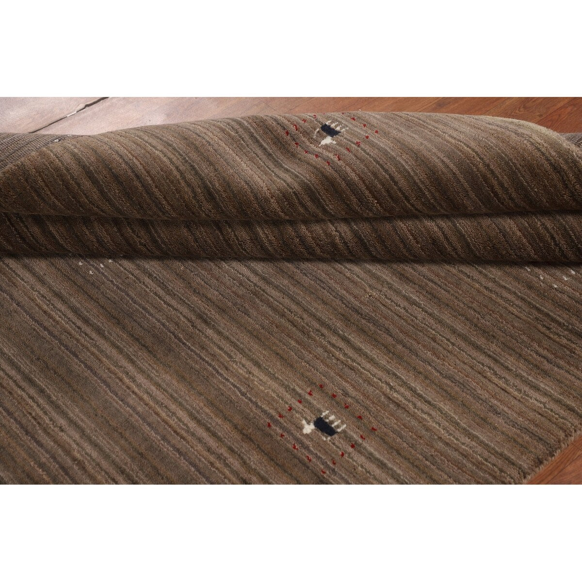 Striped Brown Gabbeh Oriental Area Rug Handmade Wool Carpet - 5'0"x 7'11"