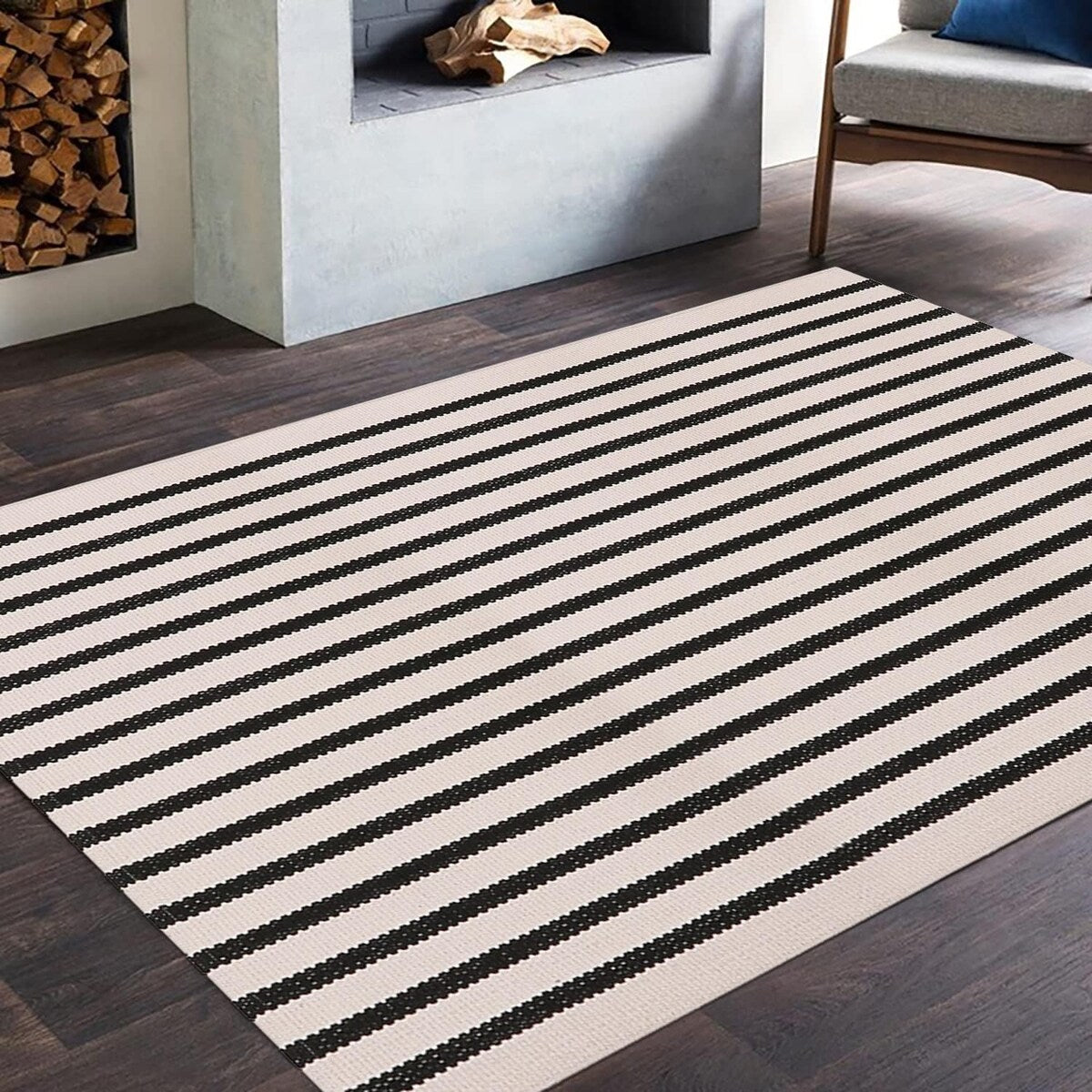 Striped Doormat Washable Front Porch Rug Layered Door Mats for Entryway/Bathroom/Home Entrance - Black and White