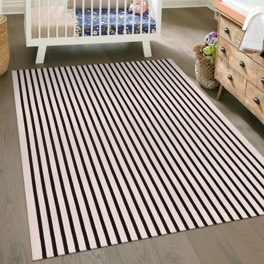 Striped Doormat Washable Front Porch Rug Layered Door Mats for Entryway/Bathroom/Home Entrance - Black and White