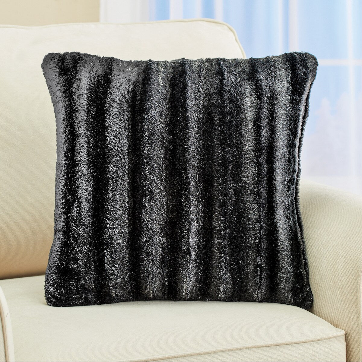 Striped Fake Mink Fur Polyester Accent Pillow