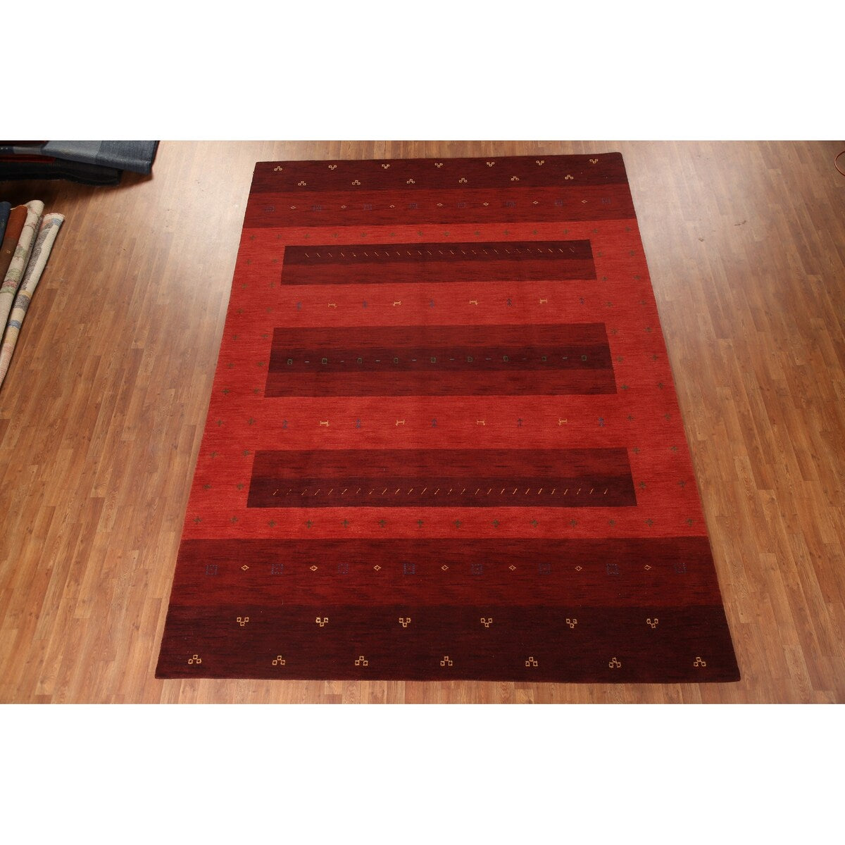 Striped Gabbeh Oriental Area Rug Hand-knotted Living Room Wool Carpet - 8'10" x 12'0"