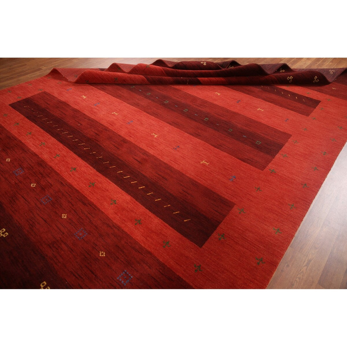 Striped Gabbeh Oriental Area Rug Hand-knotted Living Room Wool Carpet - 8'10" x 12'0"