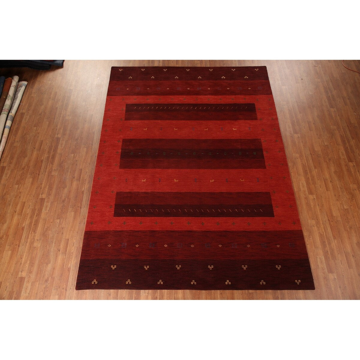 Striped Gabbeh Oriental Area Rug Hand-knotted Living Room Wool Carpet - 8'10" x 12'0"