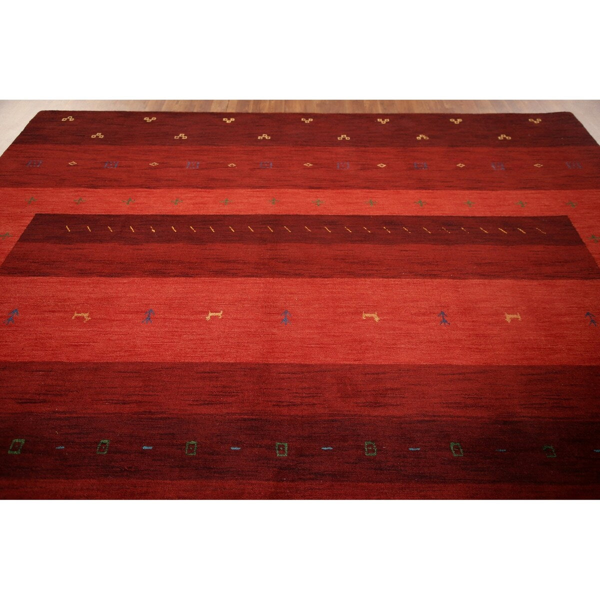 Striped Gabbeh Oriental Area Rug Hand-knotted Living Room Wool Carpet - 8'10" x 12'0"