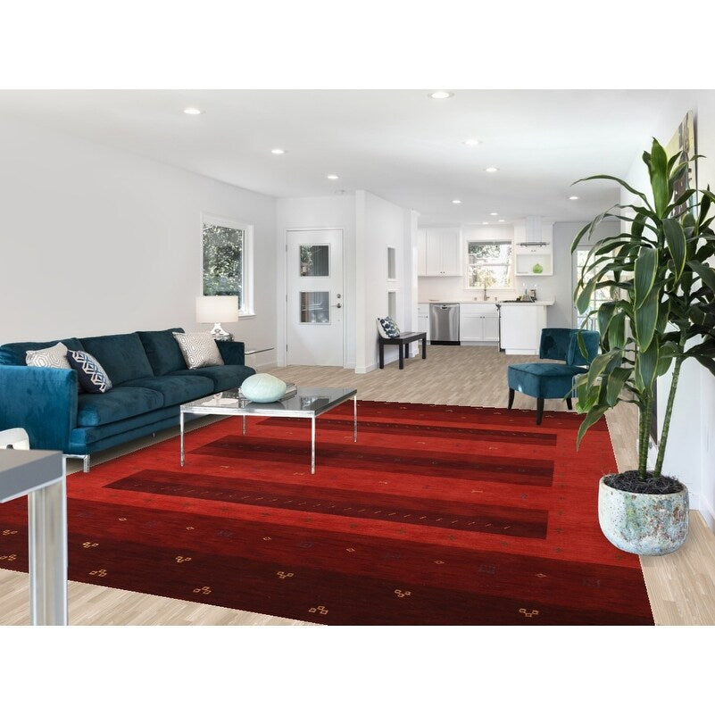 Striped Gabbeh Oriental Area Rug Hand-knotted Living Room Wool Carpet - 8'10" x 12'0"