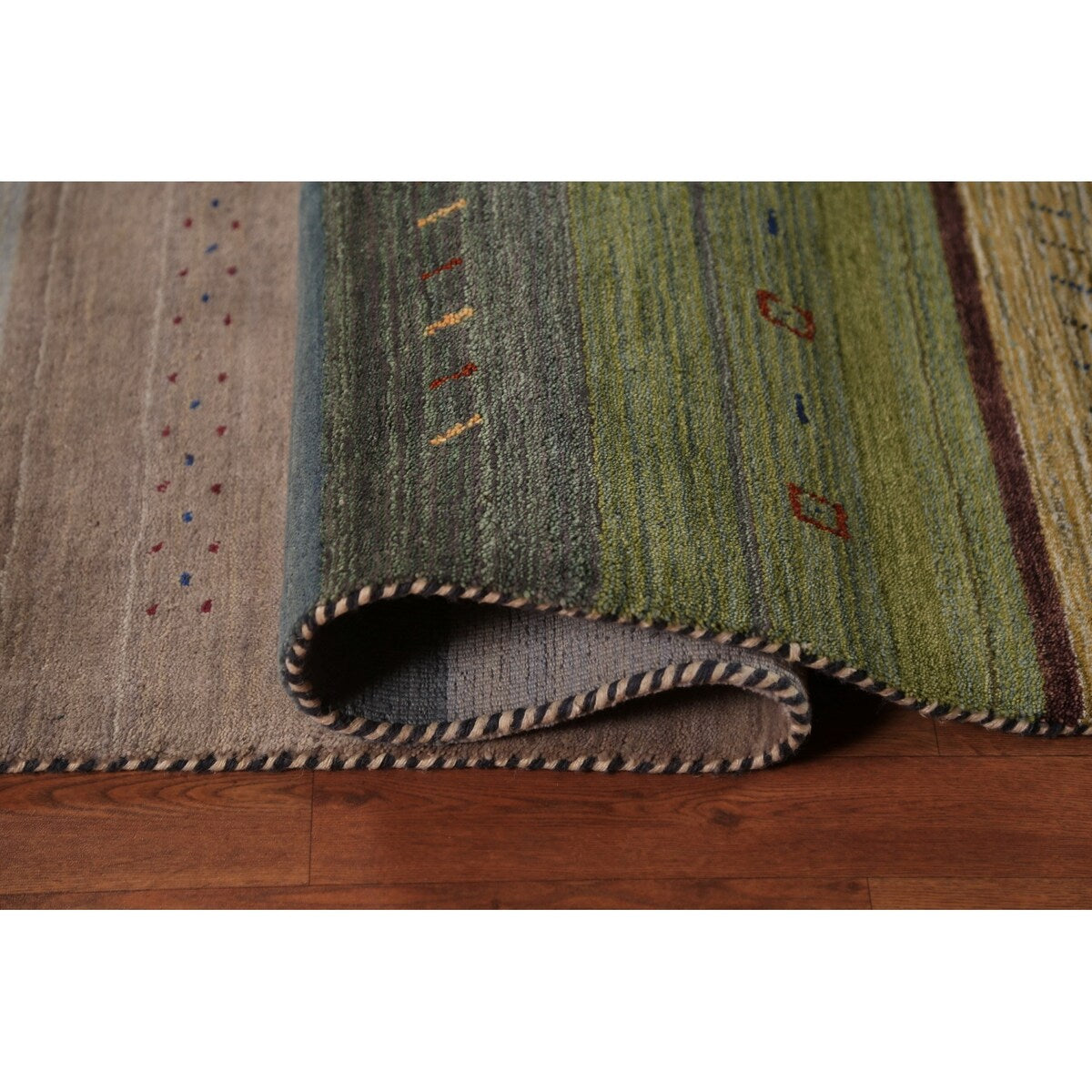 Striped Gabbeh Oriental Area Rug Handmade Wool Carpet - 8'2" x 9'9"