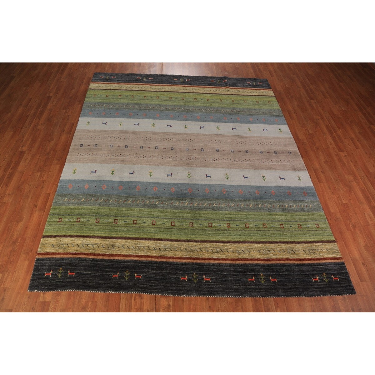 Striped Gabbeh Oriental Area Rug Handmade Wool Carpet - 8'2" x 9'9"