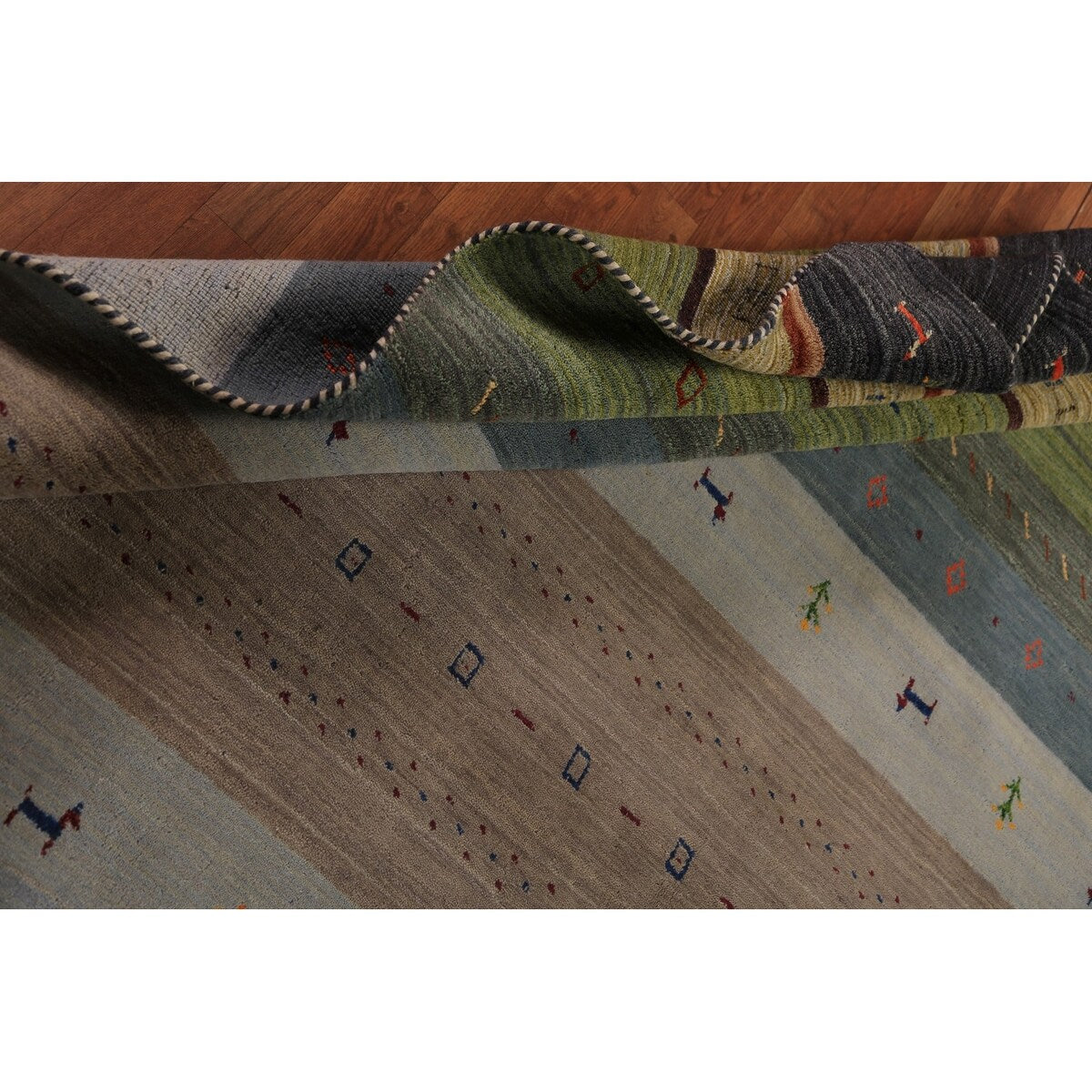 Striped Gabbeh Oriental Area Rug Handmade Wool Carpet - 8'2" x 9'9"