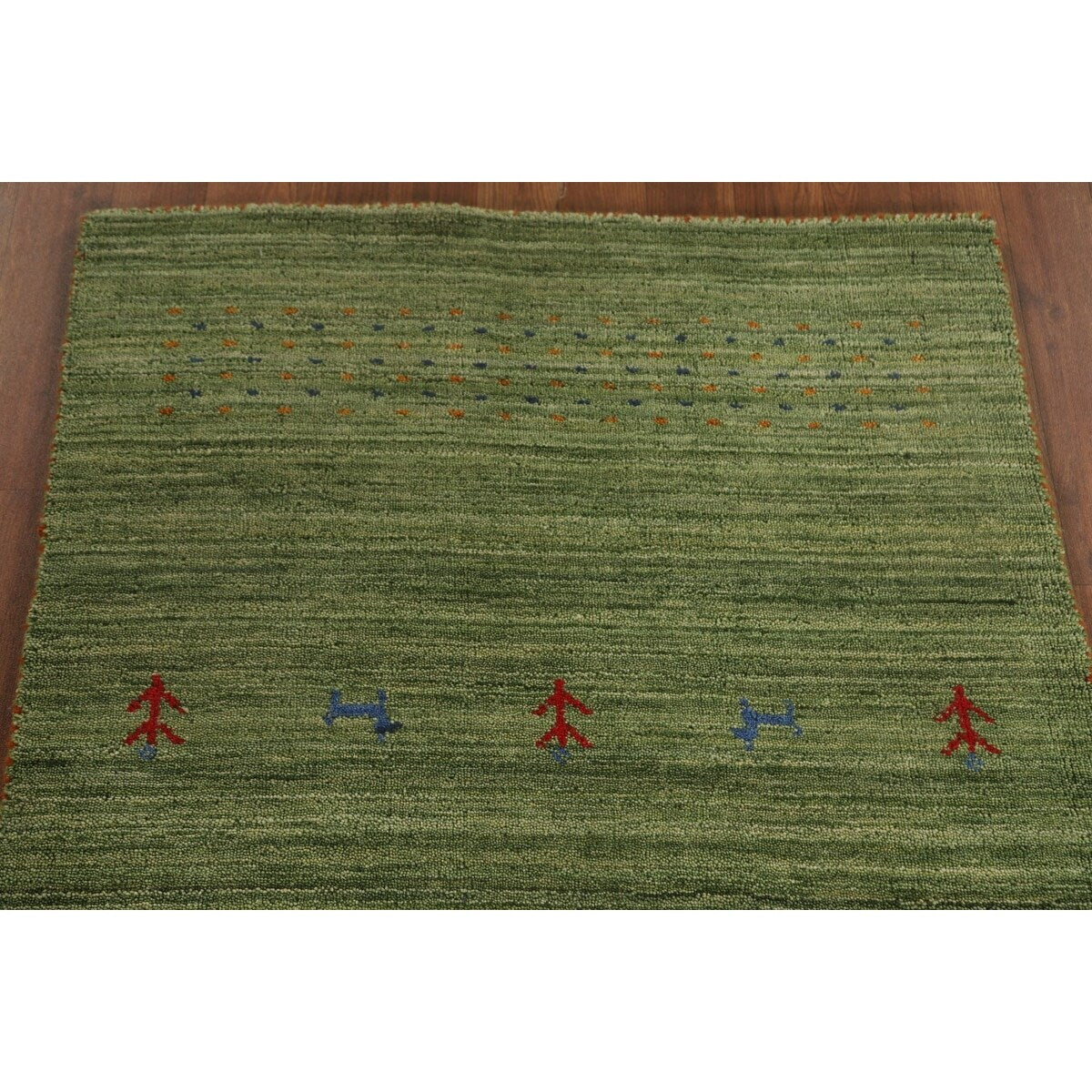 Striped Green Gabbeh Oriental Accent Rug Wool Carpet - 2'9" x 5'9"