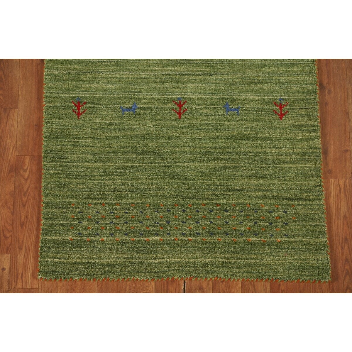 Striped Green Gabbeh Oriental Accent Rug Wool Carpet - 2'9" x 5'9"
