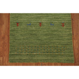 Striped Green Gabbeh Oriental Accent Rug Wool Carpet - 2'9" x 5'9"