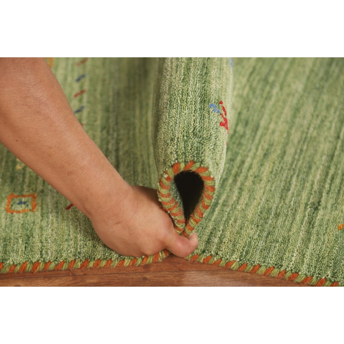 Striped Green Gabbeh Oriental Accent Rug Wool Carpet - 2'9" x 5'9"