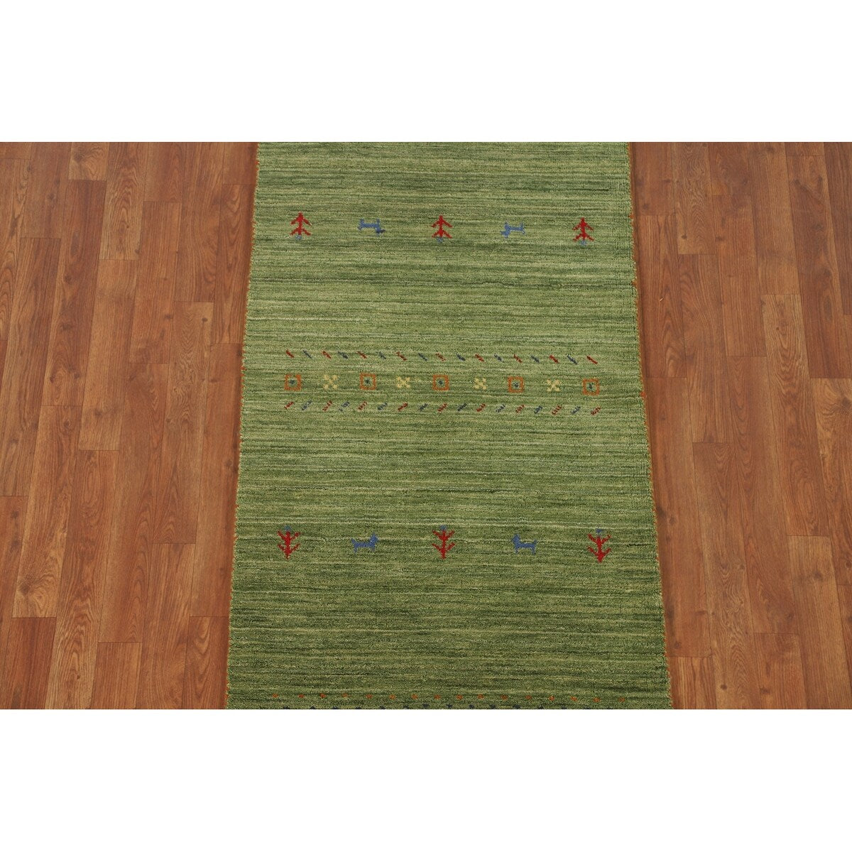 Striped Green Gabbeh Oriental Accent Rug Wool Carpet - 2'9" x 5'9"