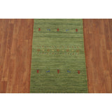 Striped Green Gabbeh Oriental Accent Rug Wool Carpet - 2'9" x 5'9"
