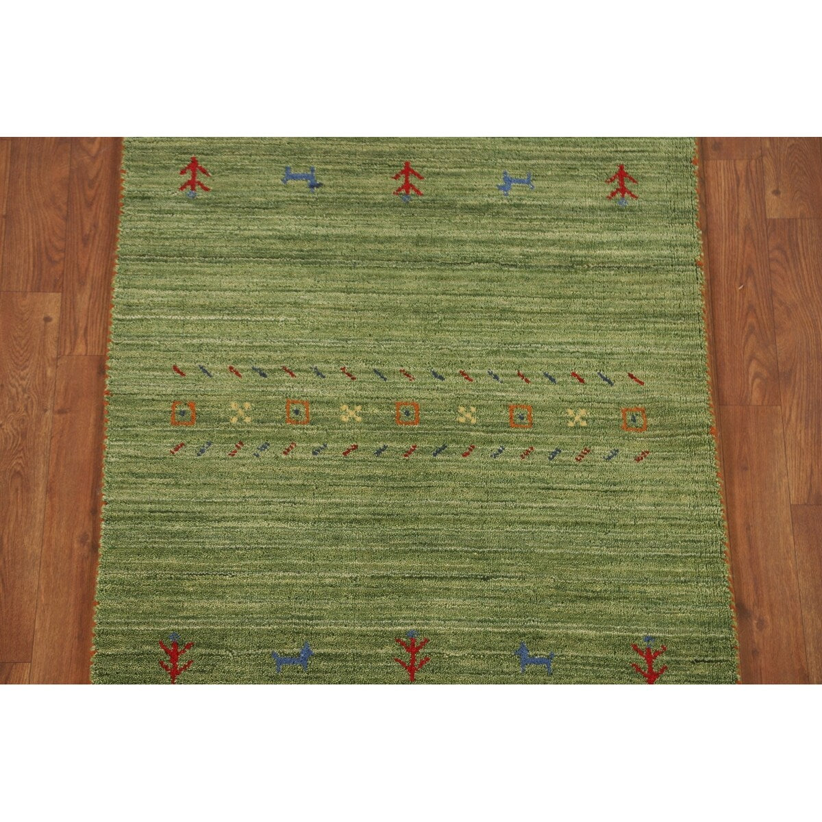 Striped Green Gabbeh Oriental Accent Rug Wool Carpet - 2'9" x 5'9"