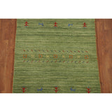 Striped Green Gabbeh Oriental Accent Rug Wool Carpet - 2'9" x 5'9"
