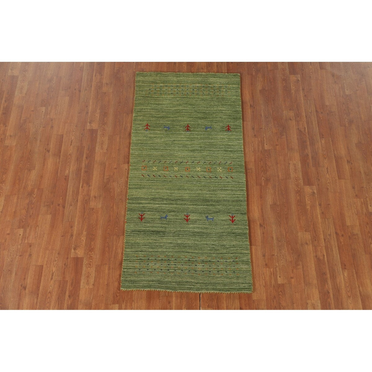 Striped Green Gabbeh Oriental Accent Rug Wool Carpet - 2'9" x 5'9"