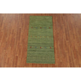 Striped Green Gabbeh Oriental Accent Rug Wool Carpet - 2'9" x 5'9"
