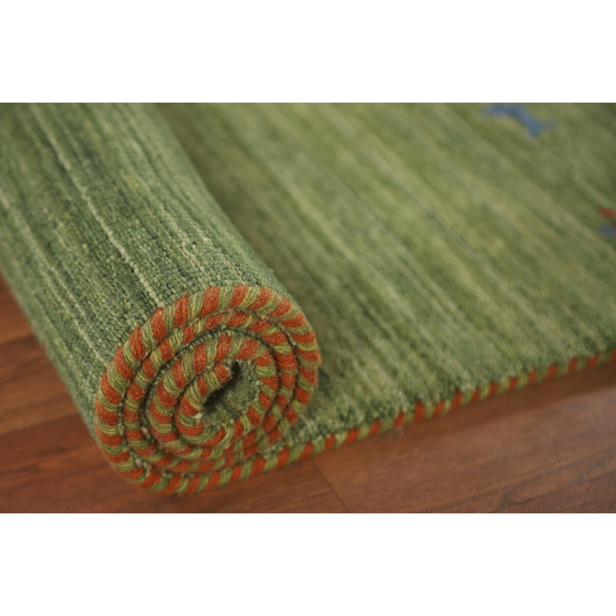 Striped Green Gabbeh Oriental Accent Rug Wool Carpet - 2'9" x 5'9"