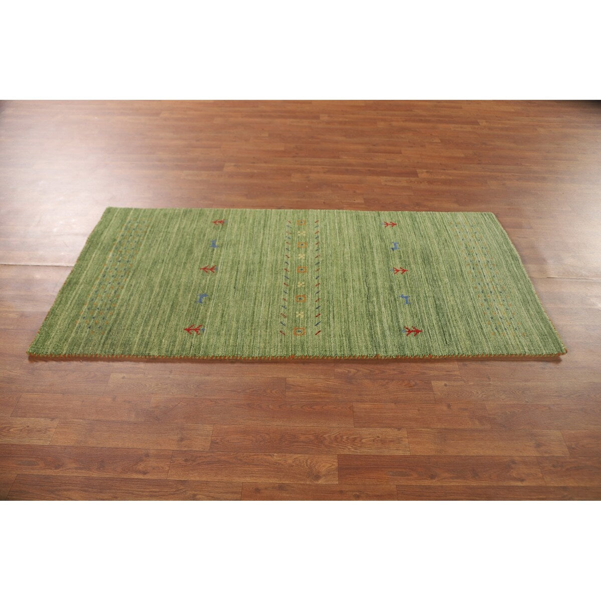 Striped Green Gabbeh Oriental Accent Rug Wool Carpet - 2'9" x 5'9"