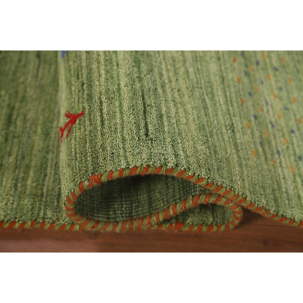 Striped Green Gabbeh Oriental Accent Rug Wool Carpet - 2'9" x 5'9"