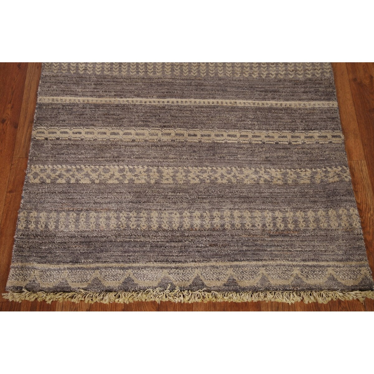 Striped Modern Gabbeh Square Area Rug Handmade Wool Carpet - 2'11" x 3'1"