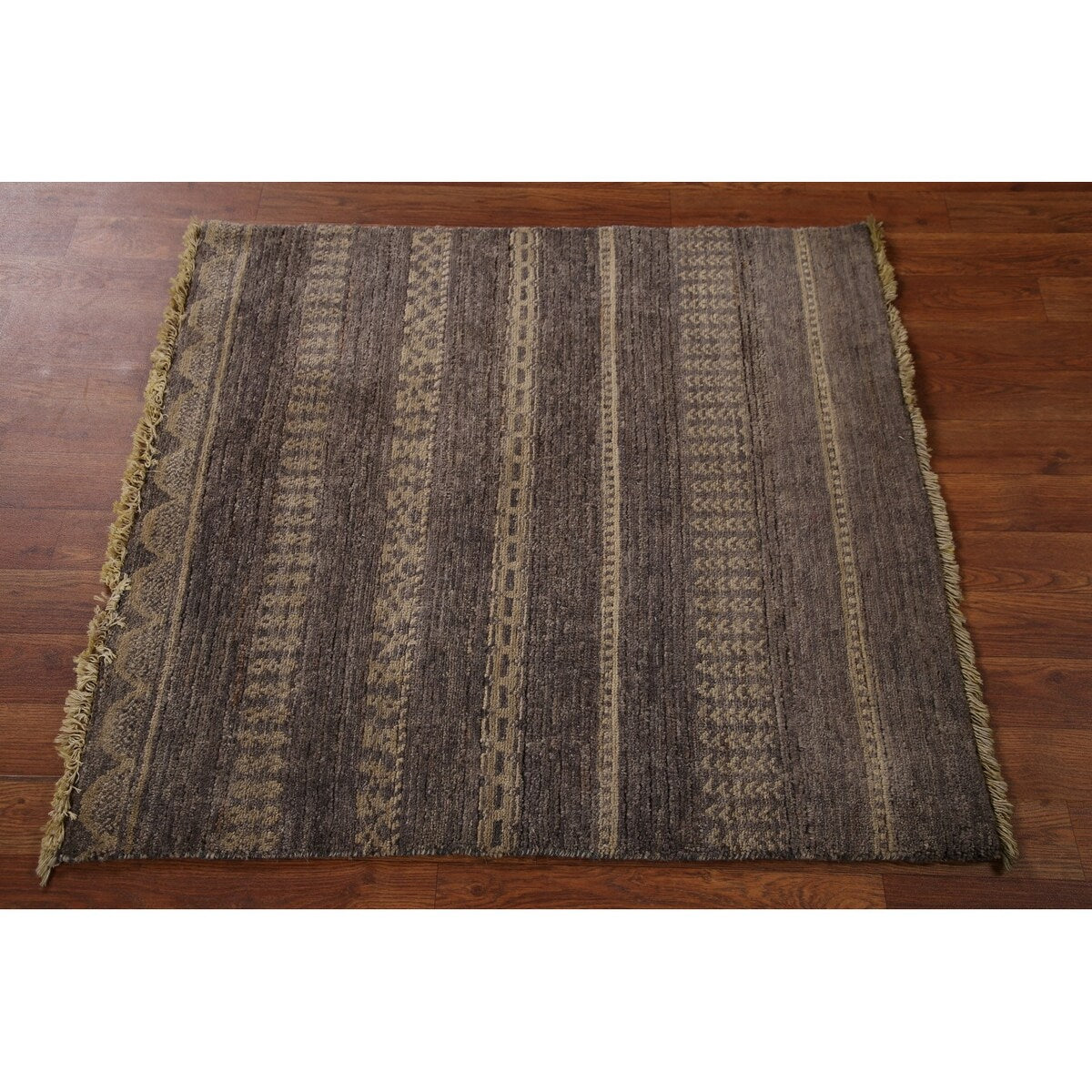 Striped Modern Gabbeh Square Area Rug Handmade Wool Carpet - 2'11" x 3'1"