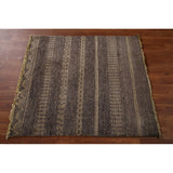 Striped Modern Gabbeh Square Area Rug Handmade Wool Carpet - 2'11" x 3'1"