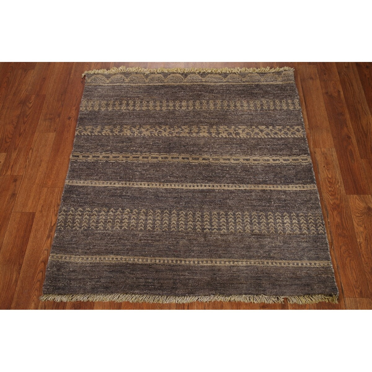 Striped Modern Gabbeh Square Area Rug Handmade Wool Carpet - 2'11" x 3'1"