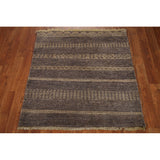 Striped Modern Gabbeh Square Area Rug Handmade Wool Carpet - 2'11" x 3'1"