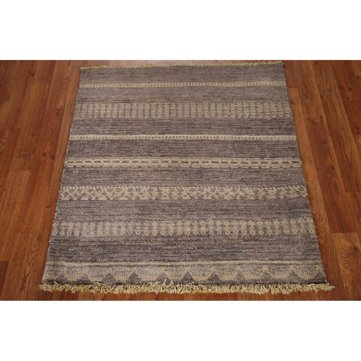 Striped Modern Gabbeh Square Area Rug Handmade Wool Carpet - 2'11" x 3'1"