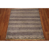 Striped Modern Gabbeh Square Area Rug Handmade Wool Carpet - 2'11" x 3'1"