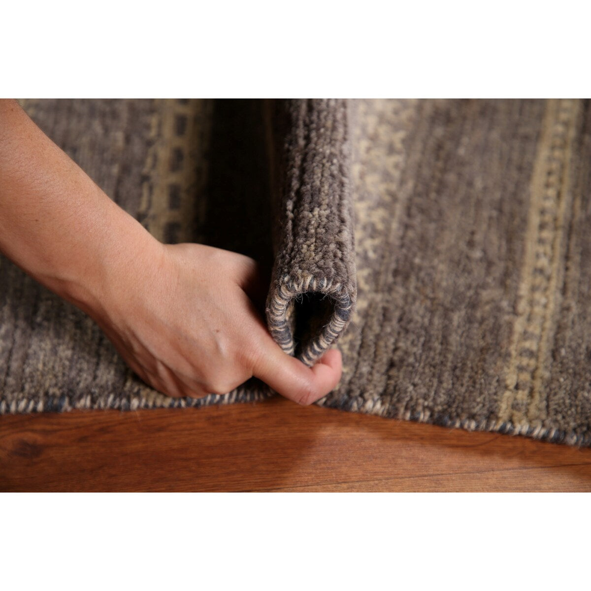 Striped Modern Gabbeh Square Area Rug Handmade Wool Carpet - 2'11" x 3'1"